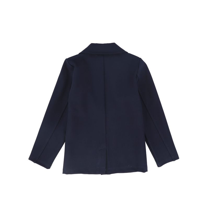 Le Bourdon Navy Ponte Embroidered Pocket Blazer