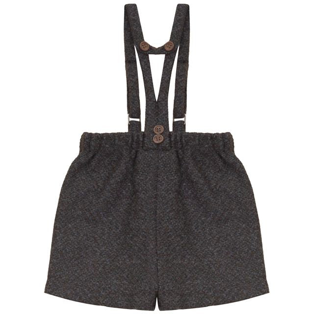 Calla Lili Grey/Brown Tweed Shorts with Suspenders