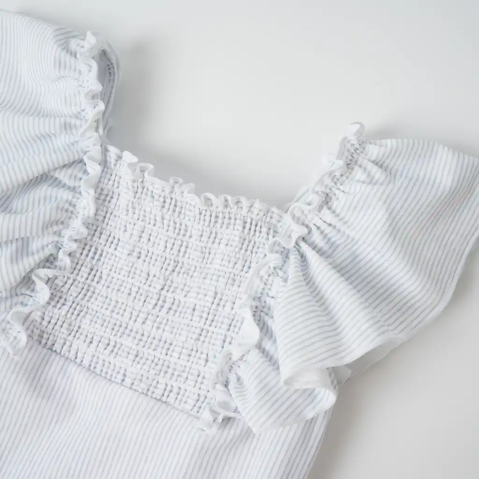 Coco Blanc Girl Striped Ruched Swimsuit