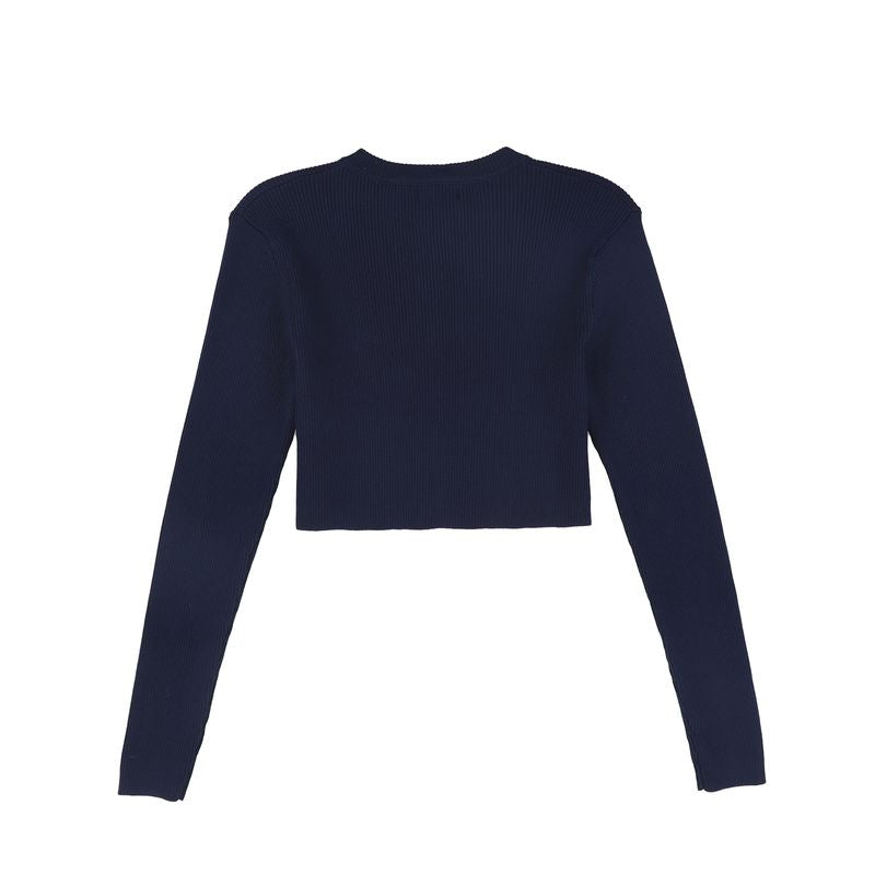 Valentina Navy Ribbed Knit Embroidered Cardigan