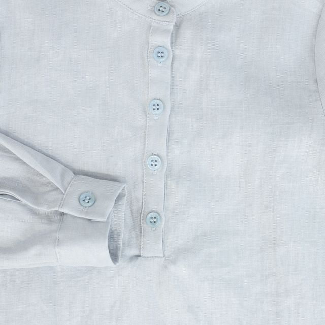 Le Bourdon Blue Linen Button Blouse