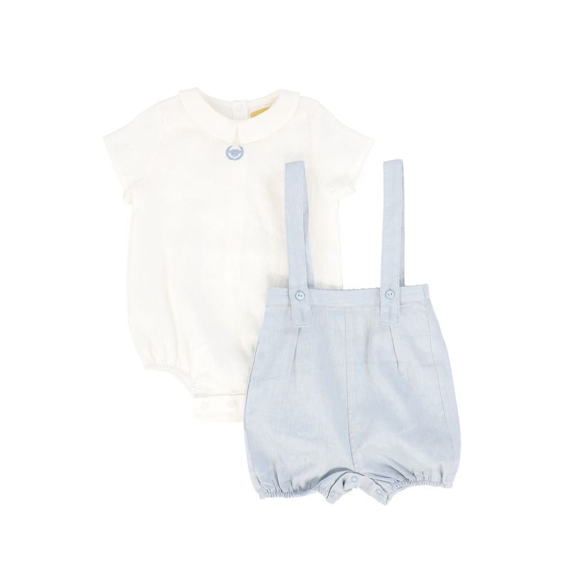 Le Bourdon White/Blue Bubble Overalls Set