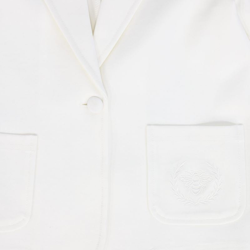 Le Bourdon Ivory Ponte Embroidered Pocket Blazer