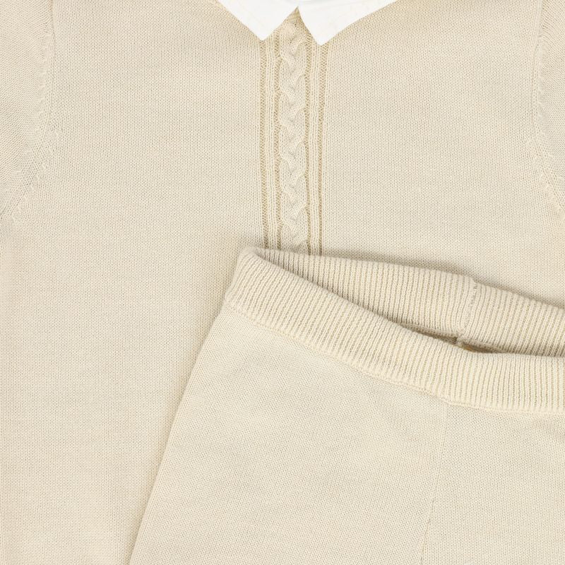 Le Bourdon Beige Cable Knit Stripe Collar Sweater Set
