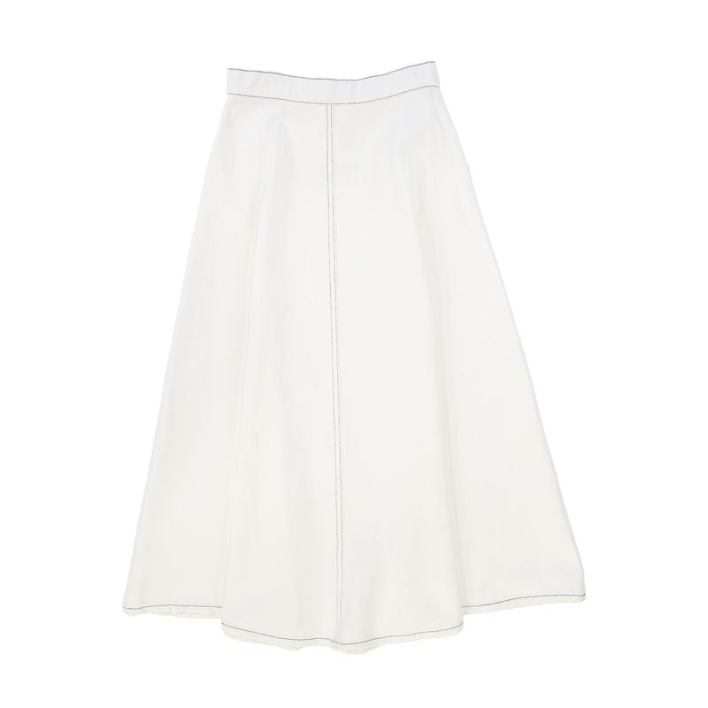 Valentina White Denim Fly Front Skirt