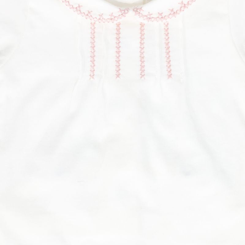 Bebe Jolee White/Pink Stitched Trim Collar Footie