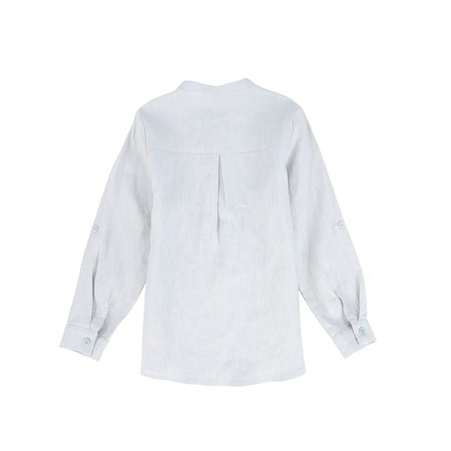 Le Bourdon Blue Linen Button Blouse
