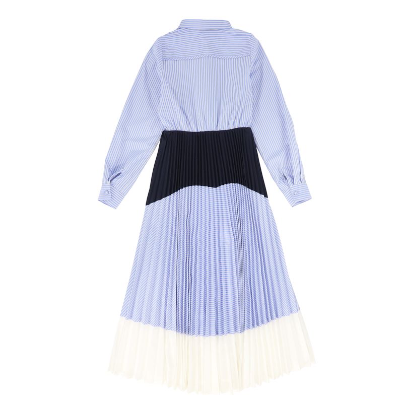 Valentina Light Blue Stripe Pleated Combo Dress