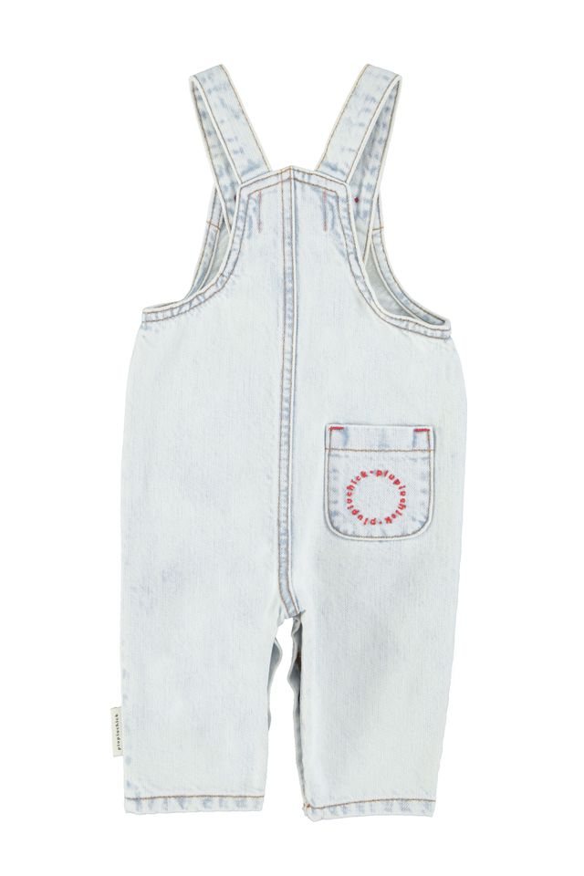 Piupiuchick Washed Light Blue "Peace" Print Dungarees