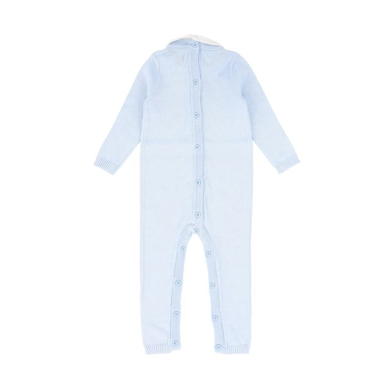 Le Bourdon Blue Cable Knit Stripe Collar Romper