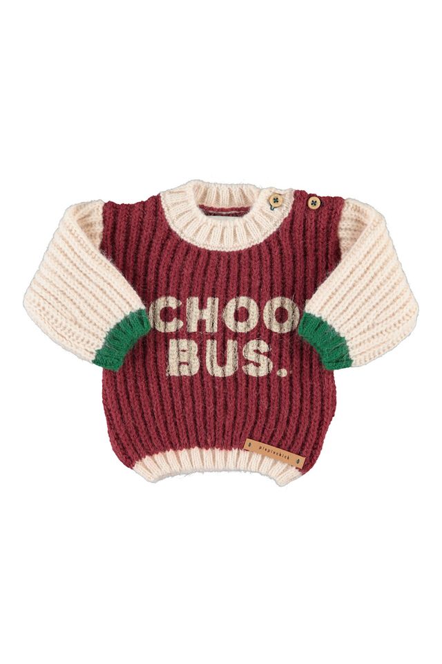 Piupiuchick Bordeaux & Ecru "School Bus" Knit Sweater