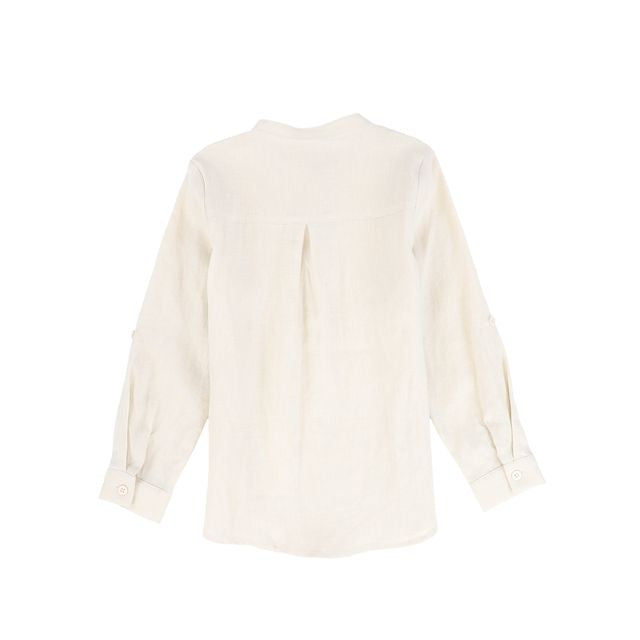 Le Bourdon Tan Linen Button Blouse
