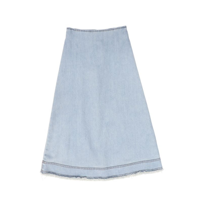 Bace Light Blue Denim Button Seam Skirt