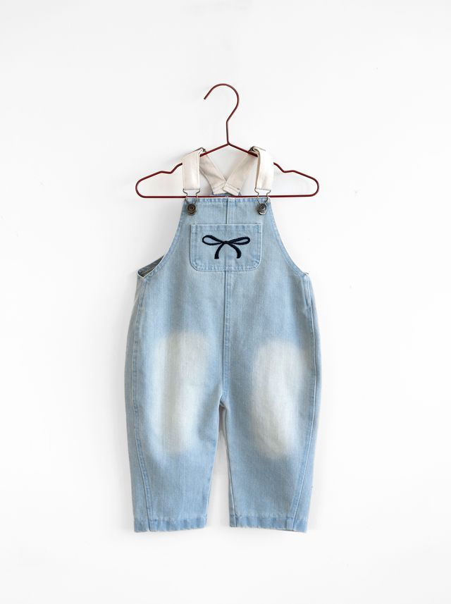 Please Mom Denim Bow Barrel Overall