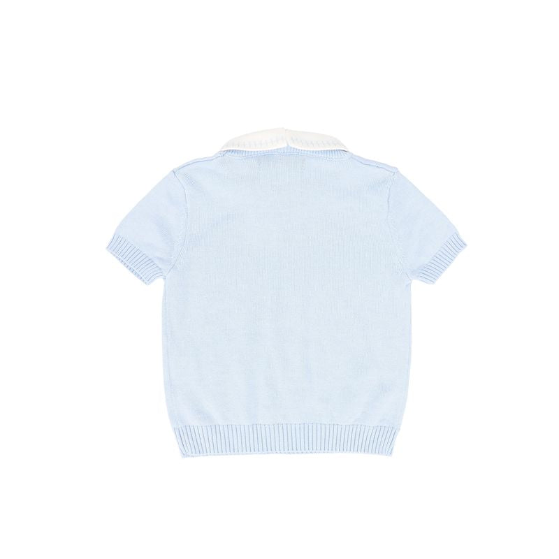 Le Bourdon Blue Cable Knit Stripe Collar Sweater