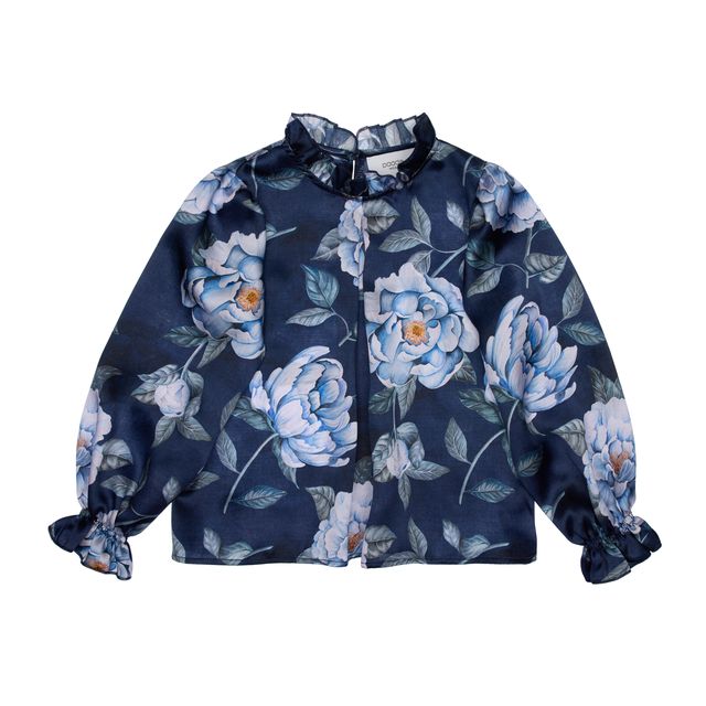 Paade Mode Florence Blue Silk Ruffle Collar Blouse