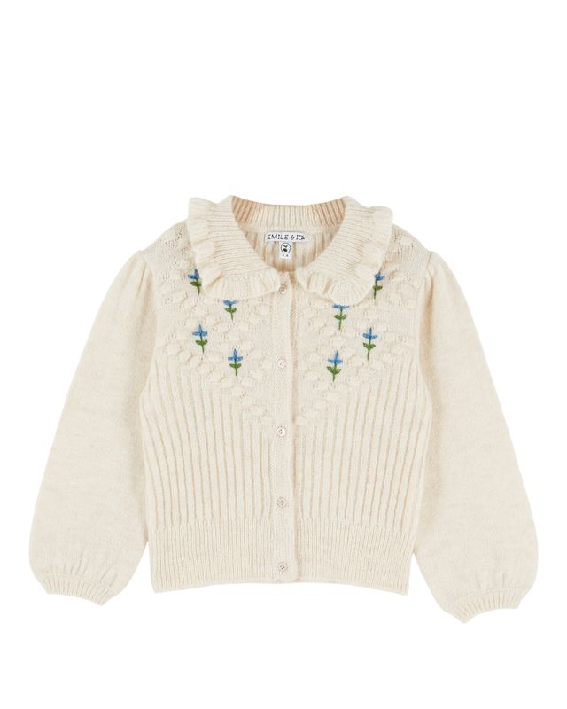Emile & Ida Ecru/Blue Floral Knit Cardigan