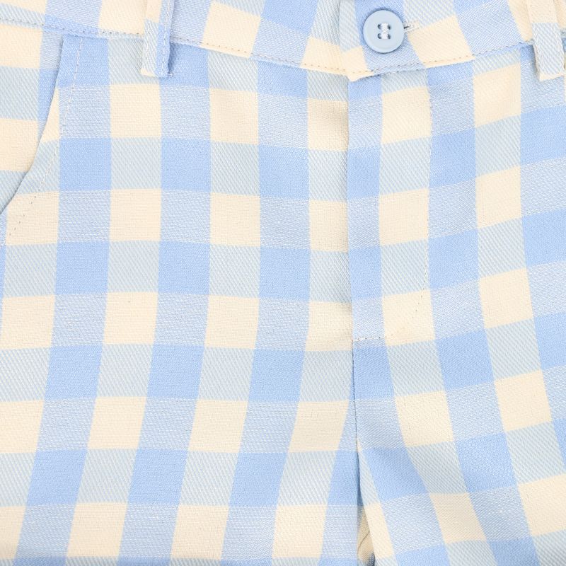 Le Bourdon Light Blue Checked Suspender Shorts