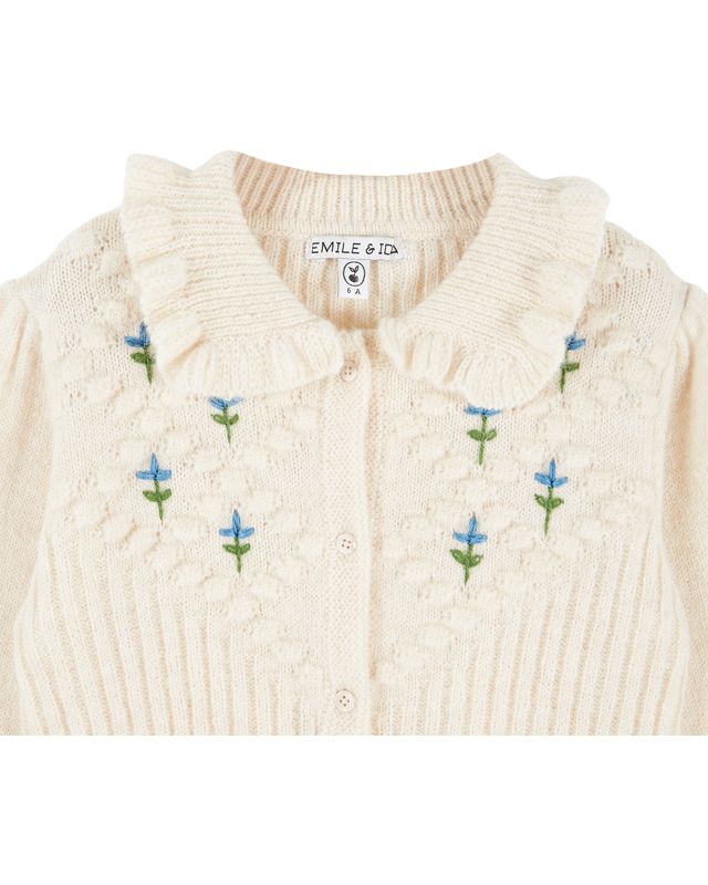 Emile & Ida Ecru/Blue Floral Knit Cardigan