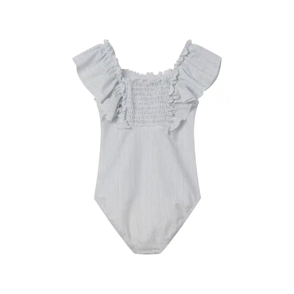 Coco Blanc Girl Striped Ruched Swimsuit