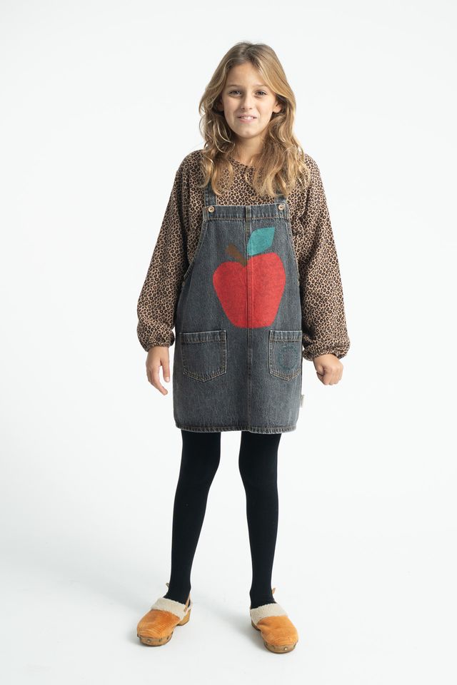 Piupiuchick Washed Black Denim Apple Print Dress