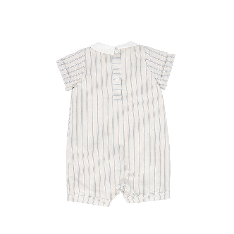 Le Bourdon Beige Button Pleat Embroidered Collar Romper