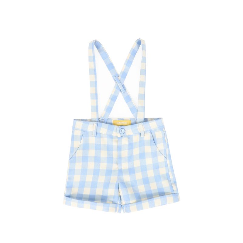 Le Bourdon Light Blue Checked Suspender Shorts