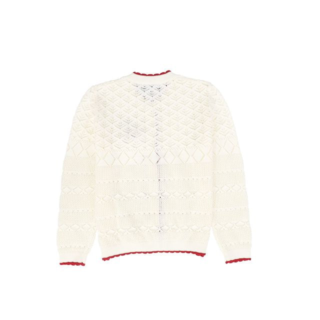 Bamboo Ivory Knit Scallop Trim L/S Cardigan