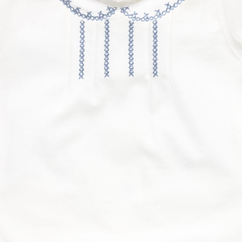 Bebe Jolee White/Blue Stitched Trim Collar Footie