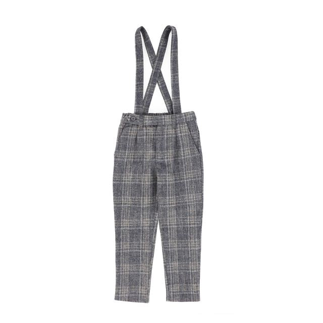 Le Bourdon Grey Plaid Print Pants- Removable Straps