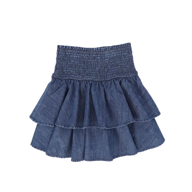 Bamboo Denim Tiered Smocked Skirt