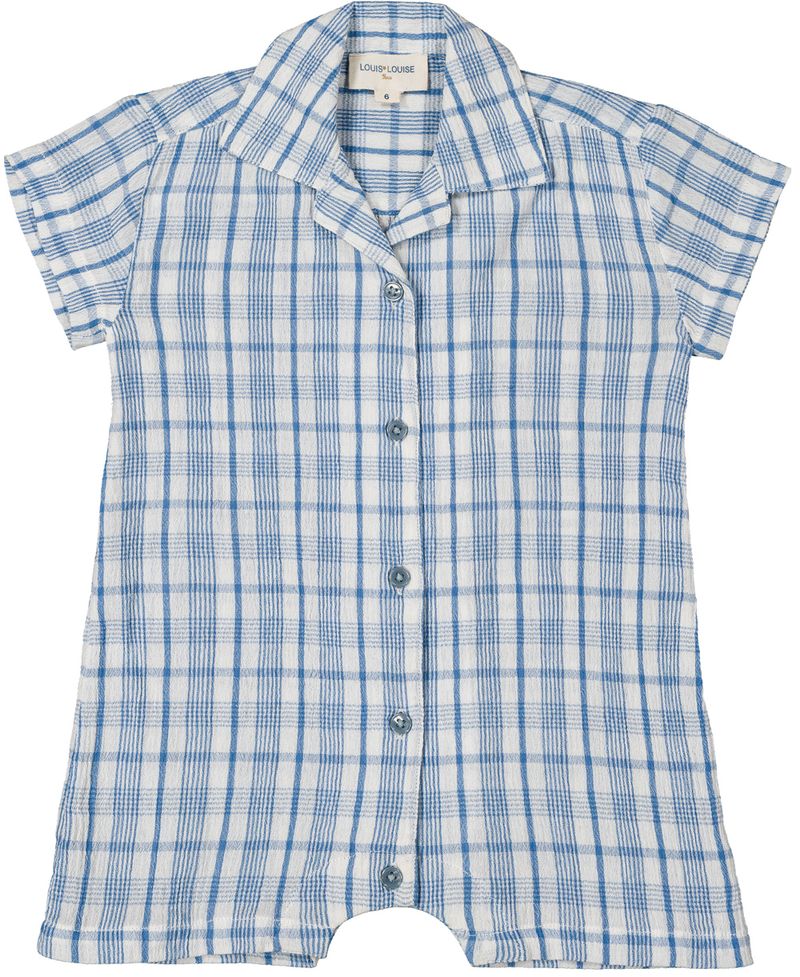 Louis Louise Gaston Blue Crepe Check Romper