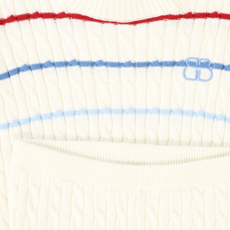 Bamboo Ivory Striped Cable Knit Sweater Set