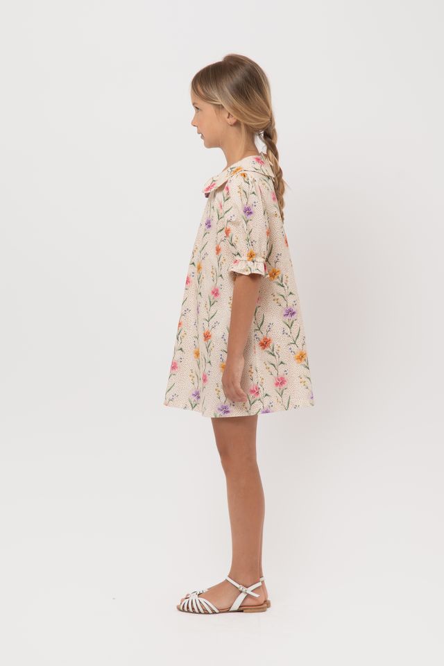Piccola Ludo Cream Floral Collar Aura Dress