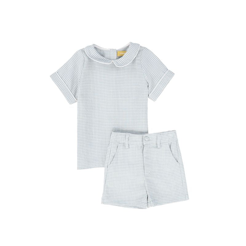 Le Bourdon Light Blue Linen Piped Collar Set