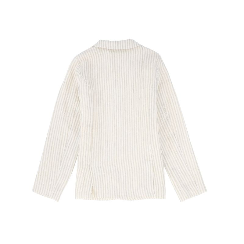 Le Bourdon Tan Linen Emblem Pocket Blazer