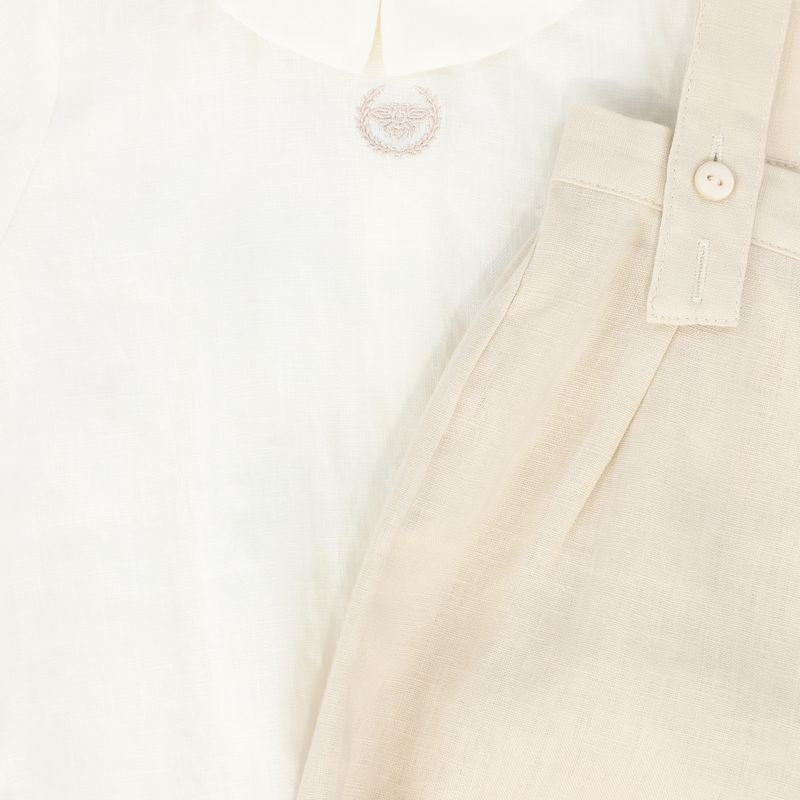 Le Bourdon White/Tan Bubble Overalls Set