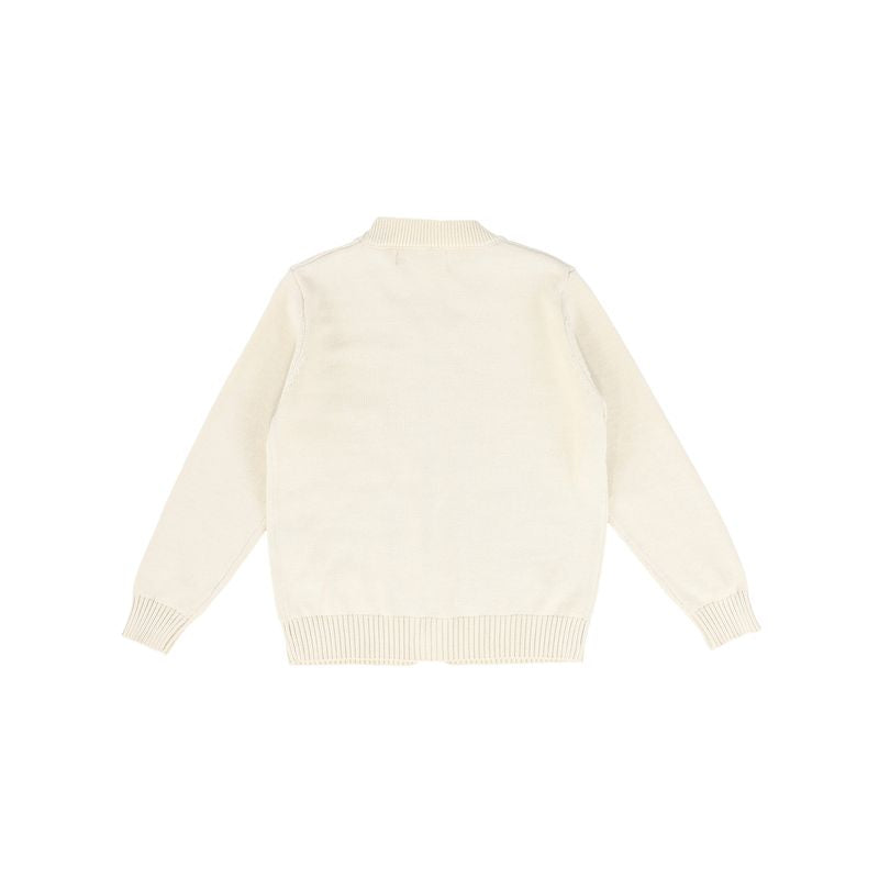 Le Bourdon Beige Cable Stripe Collar Knit Cardigan
