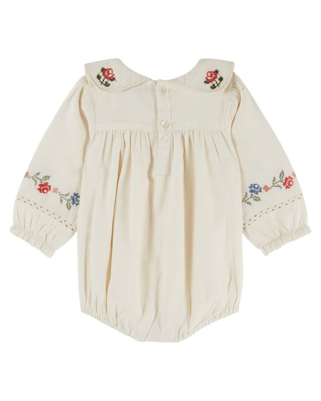 Emile & Ida Ecru Cross Stitch Romper
