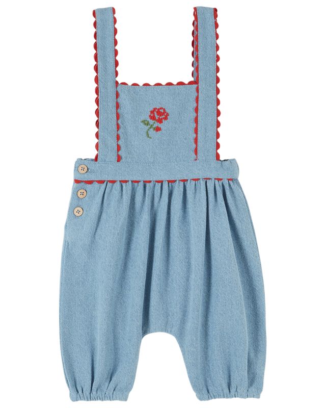 Emile & Ida Red Rose Blue Denim Overall
