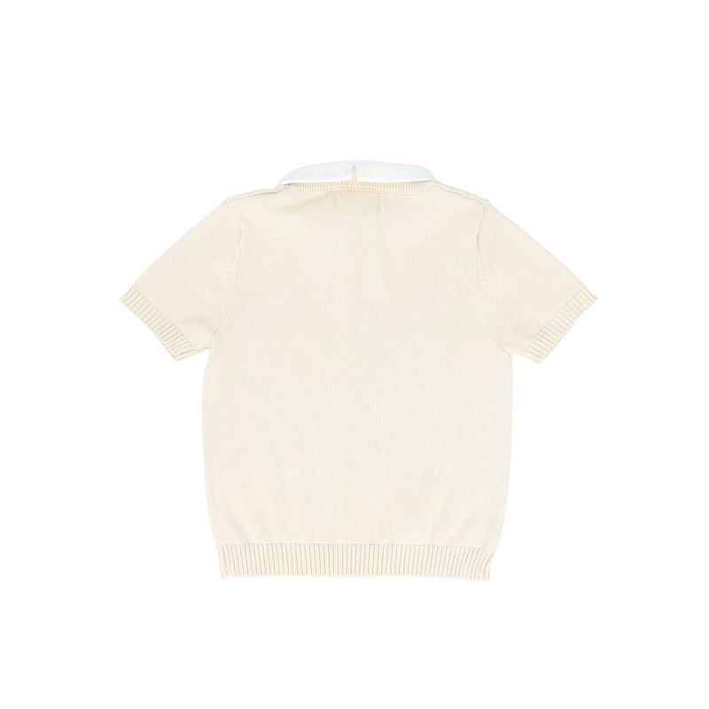 Le Bourdon Beige Cable Knit Stripe Collar Sweater
