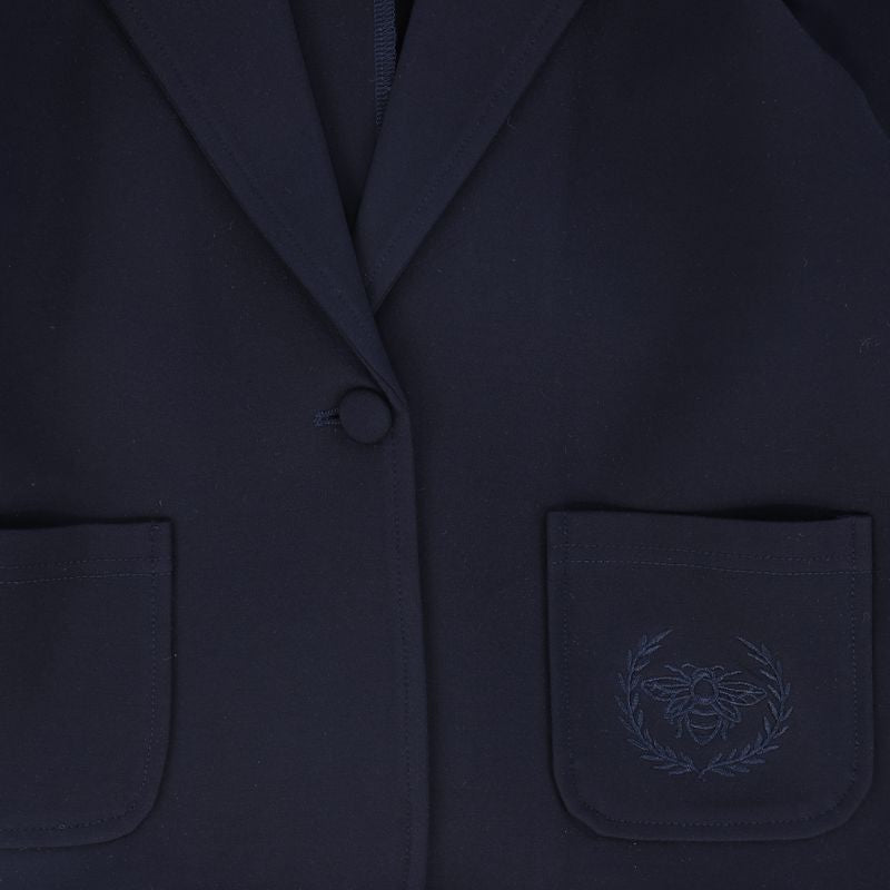Le Bourdon Navy Ponte Embroidered Pocket Blazer