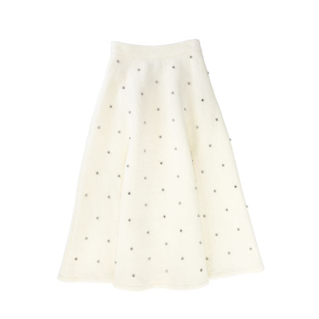 Valentina Ivory Jewel Wool Midi Skirt