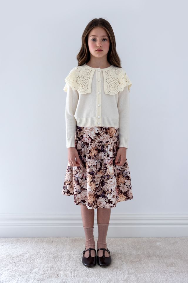 Petite Amalie Cream Crochet Collar Cardigan