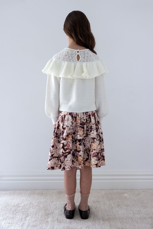 Petite Amalie Cream Pointelle Ruffle Sweater
