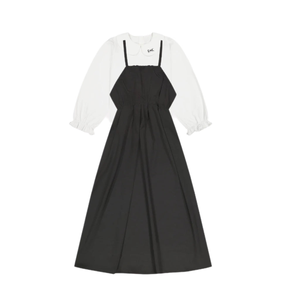 Retrokid White LS Collared Blouse w/ Black Long Sundress Set