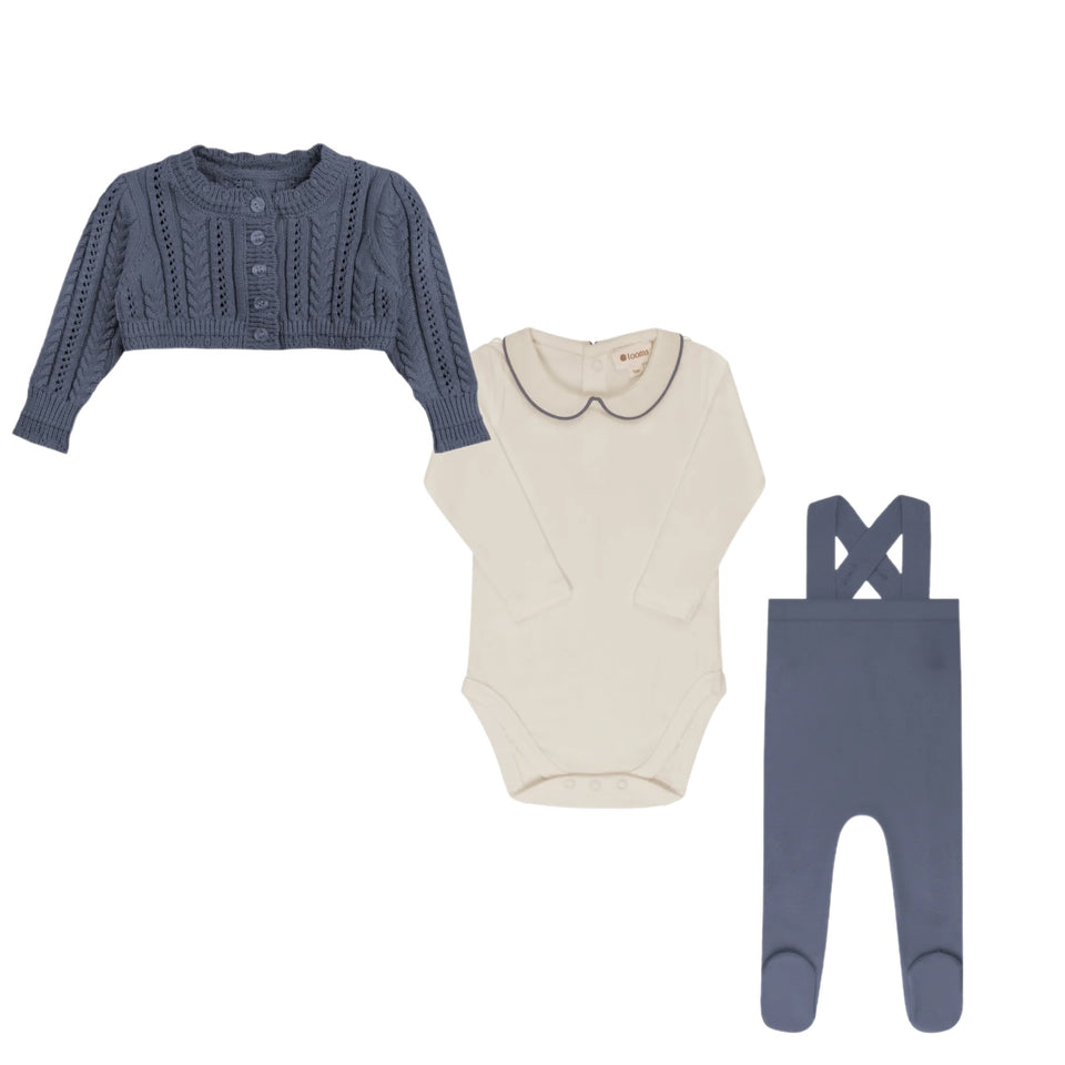 Looms Cable Pointelle Flat Blue 3pc Set