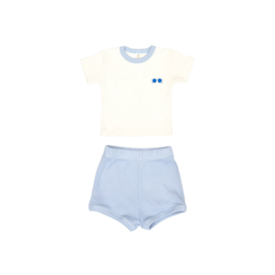 Tun Tun Ribbed Ice Blue/ Natural Set