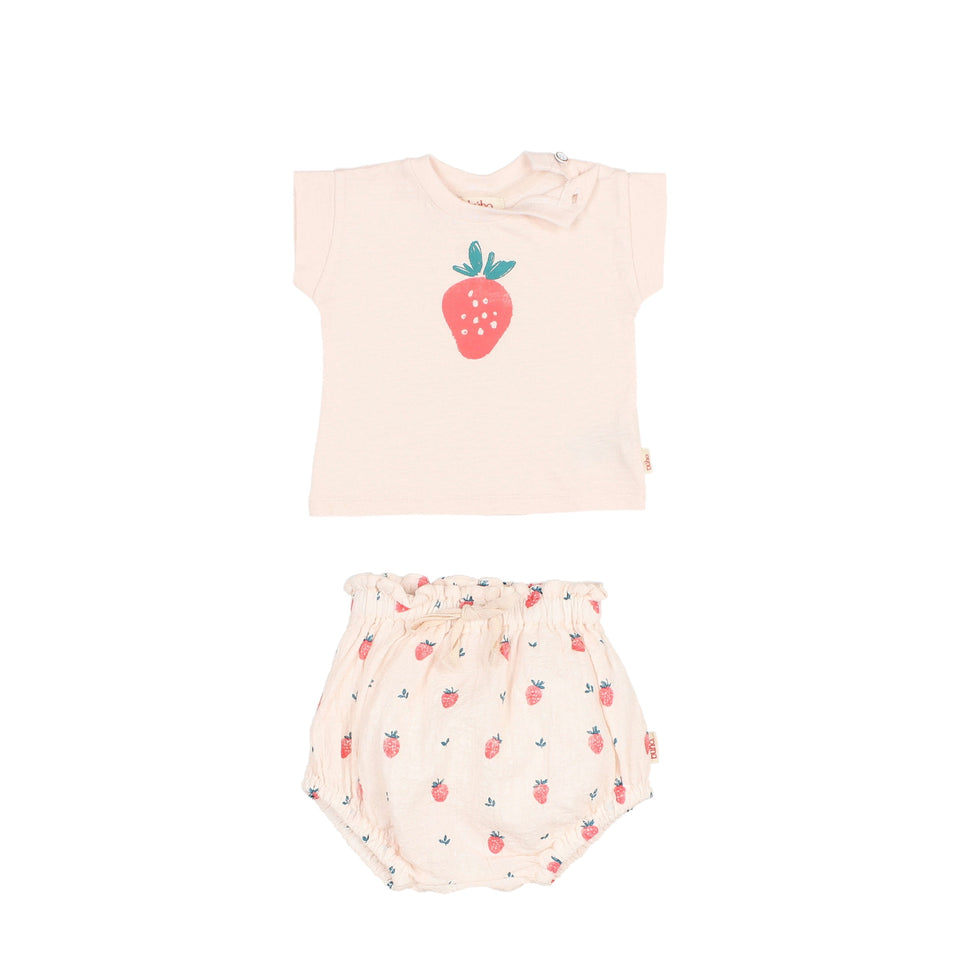 Buho Cream Pink Strawberry Bloomer Set
