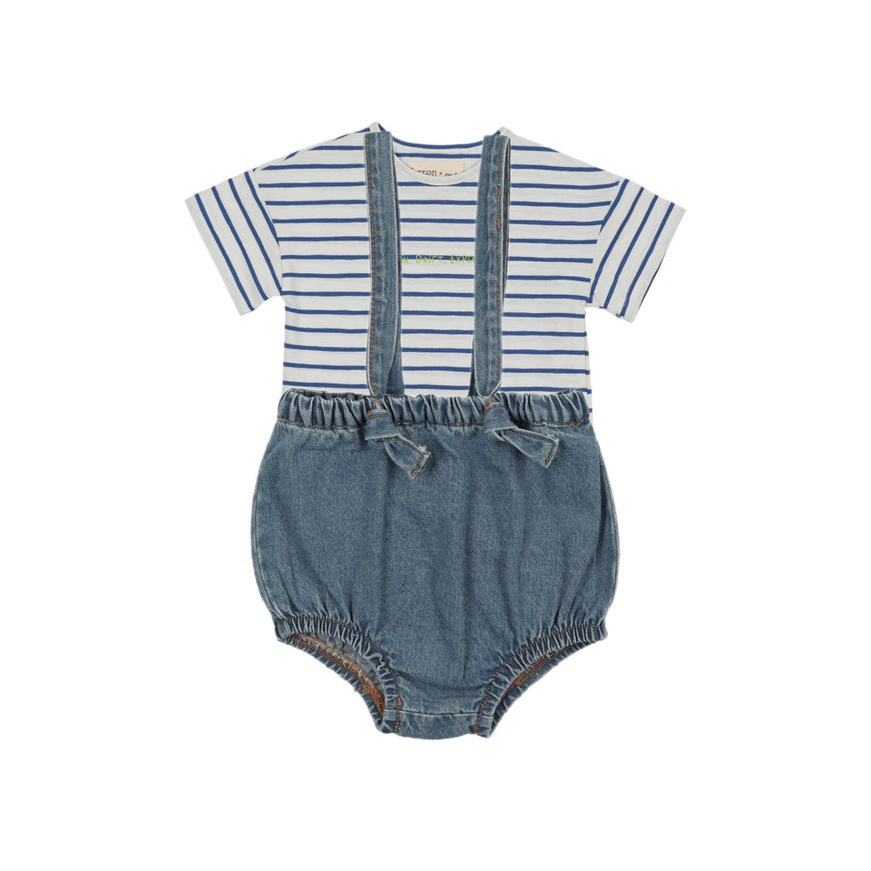 Farren & Me Blue Stripe Tee w/Blue Romper Set